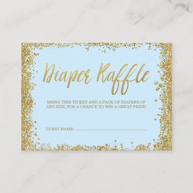 Blue Gold Glitter Diaper Raffle Ticket Enclosure Card (Front)