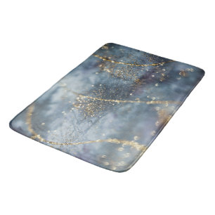 Blue Gold Glitter Glam 1 Bath Mat