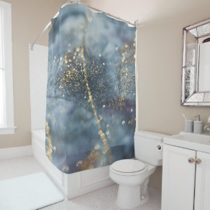 Blue Gold Glitter Glam 1 Shower Curtain