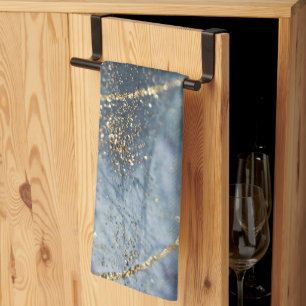 Blue Gold Glitter Glam 1 Tea Towel