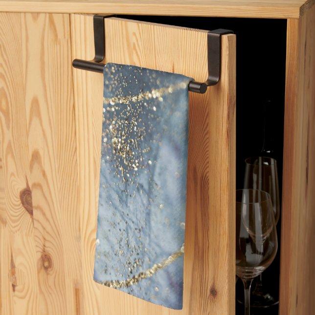 Blue Gold Glitter Glam 1 Tea Towel (Thirds Fold)