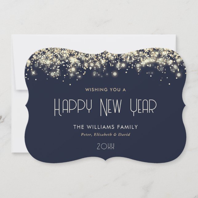 Blue Gold Glitter Happy New Year Card (Front)