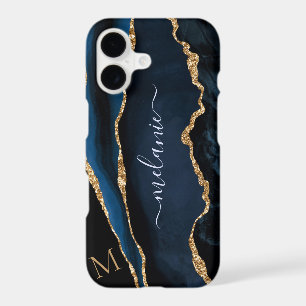 Blue Gold Glitter iPhone Case Custom Name Letter