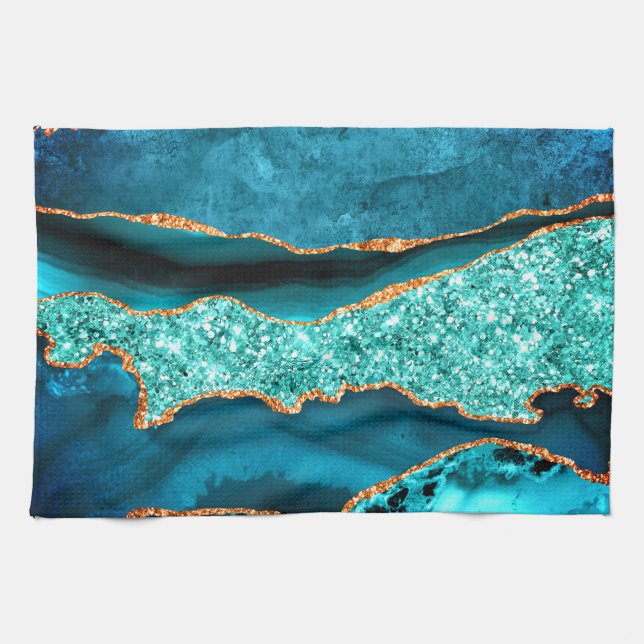 Blue Gold Glitter Kitchen Towel (Horizontal)