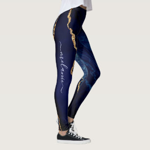 Blue Gold Glitter Leggings Custom Name and Letter