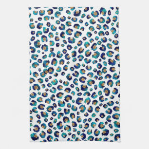 Blue Gold Glitter Leopard Pattern Tea Towel