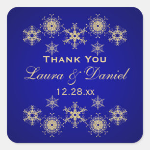 Blue, Gold Glitter LOOK Snowflake Wedding Sticker