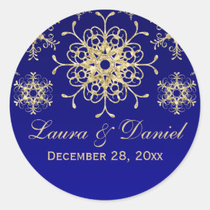 Blue, Gold Glitter LOOK Snowflake Wedding Sticker