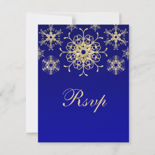 Blue, Gold Glitter LOOK Snowflakes RSVP Card