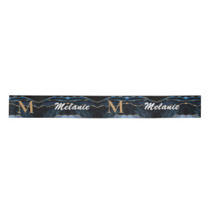 Blue Gold Glitter Ribbon Your Name and Letter Satin Ribbon