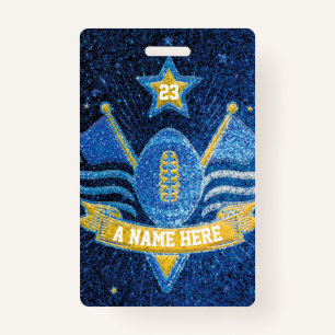 Blue & Gold Glitter School Football Team Sports ID Badge