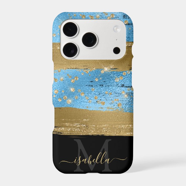 Blue Gold Glitter Script Monogrammed (Back)