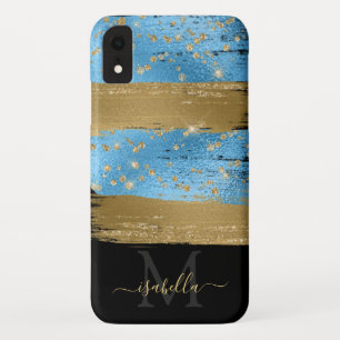 Blue Gold Glitter Script Monogrammed Case-Mate iPhone Case