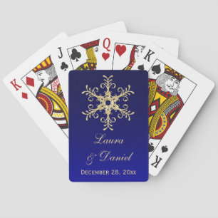 Blue Gold Glitter Snowflakes Wedding Playing Cards
