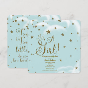 Blue & Gold Glitter Stars It's A Girl Baby Shower Invitation