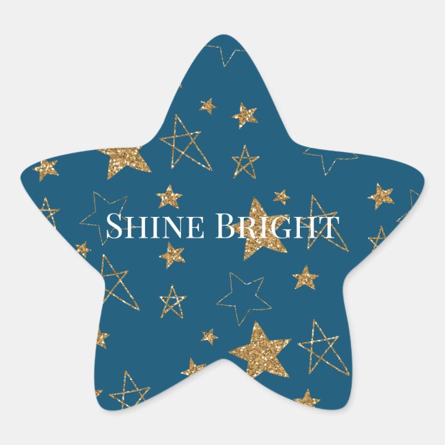 Blue Gold Glitter Stars Star Sticker (Front)