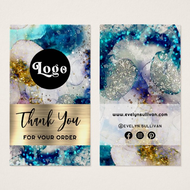 Blue gold glitter watercolor package insert (Front & Back)