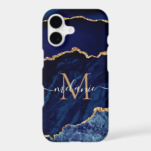 Blue Gold Glitter Your Name and Letter iPhone Case