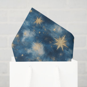Blue Gold Glitzy Stars Sky Birthday Tissue Paper
