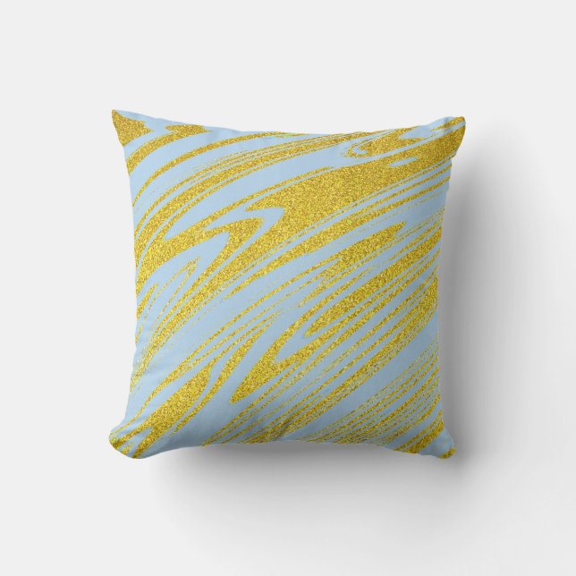 Blue Gold Golden Glitter Artsy Patterns Abstract Cushion (Front)