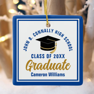 Blue Gold Graduate 2024 Personalised Christmas Ceramic Ornament