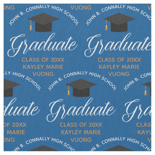 Blue Gold Graduate Personalised Graduation Fabric (Close Up)