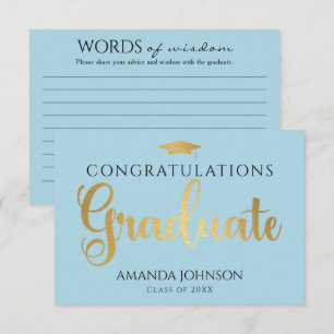 Blue Gold Graduate Words of Wisdom Graduation Enclosure Card