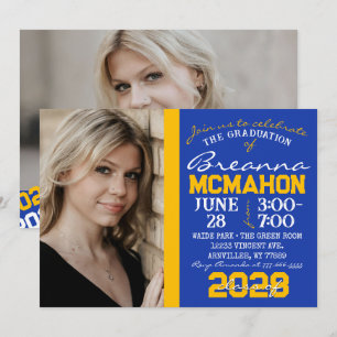 Blue & Gold Graduation 2 Photo Invitation