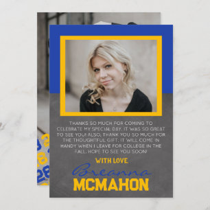 Blue & Gold Graduation 2 Photo Thank You Card