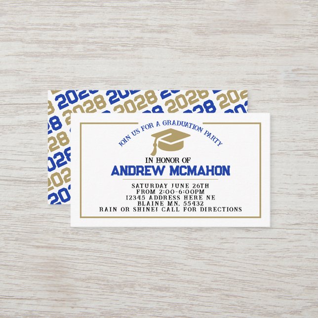 Blue & Gold Graduation Invite Announcement Insert (Blue & Bronze Gold Mini Graduation Invites for Friends, Team Mates or as Inserts!)