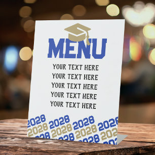 Blue & Gold Graduation Menu Party Pedestal Sign