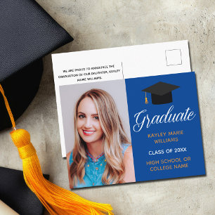 Blue Gold Graduation Photo Graduate Announcement Postcard