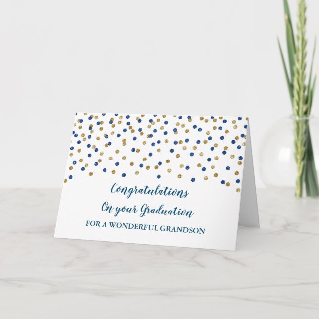 Blue Gold Grandson Congratulations Graduation Card (Front)