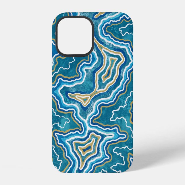 Blue Gold Graphic Agate iPhone Case (Back)
