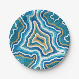 Blue Gold Graphic Agate Paper Plate
