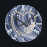 Blue,Gold,Green,Ivory,Silk & Pearls Round Clock<br><div class="desc">Blue,  green,  ivory, gold,  silk & Pearls  decorated with Mexican Tuberose's.  They are waxy white flower s that have a sultry and seductive rich fragrance. for a momentum gift</div>