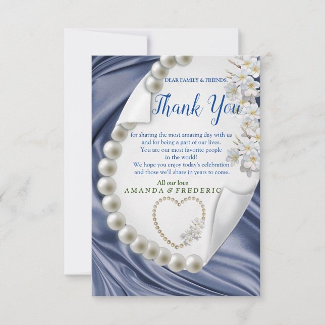 Blue,Gold,green Ivory Silk & PearlsThank You card (Front)