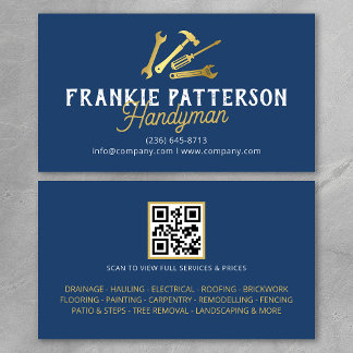 Blue Gold Handyman Repair & Maintenance QR Code Business Card