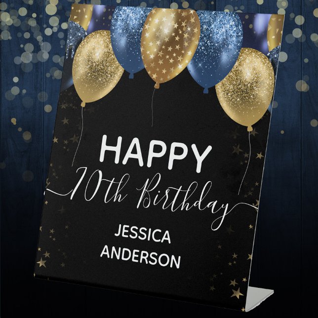 Blue Gold Happy 70th Birthday Pedestal Sign (Creator Uploaded)