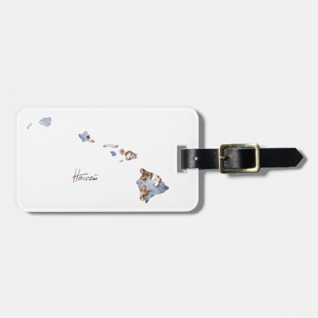 Blue & Gold Hawaii State Map Luggage Tag (Front Horizontal)