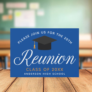 Blue Gold High School Reunion Custom Party Invitation