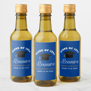 Blue Gold High School Reunion Custom Party Mini Wine Label