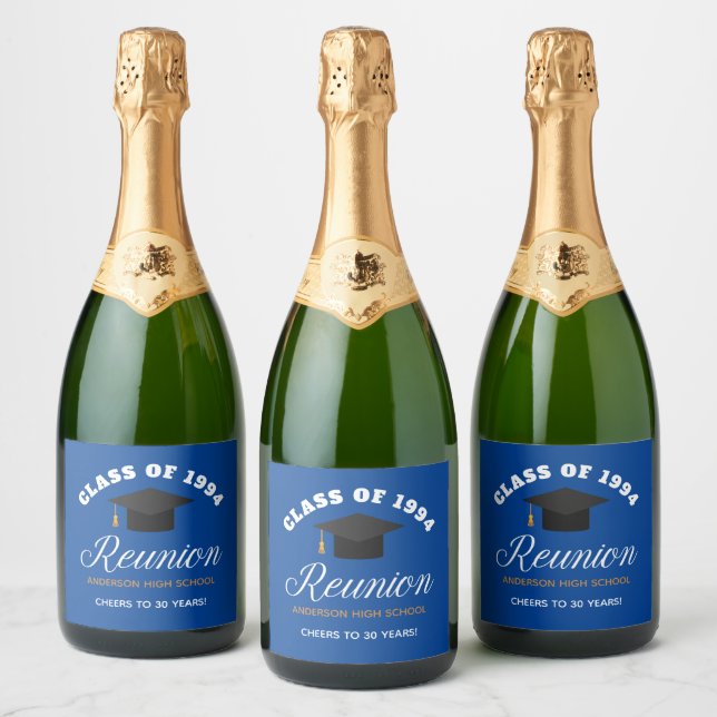 Blue Gold High School Reunion Personalised Party Sparkling Wine Label (Bottles)
