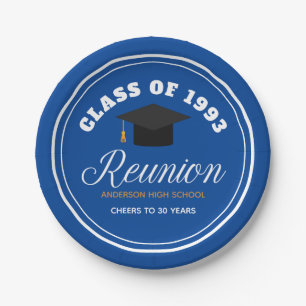 Blue Gold High School Reunion Personalized Party Paper Plate