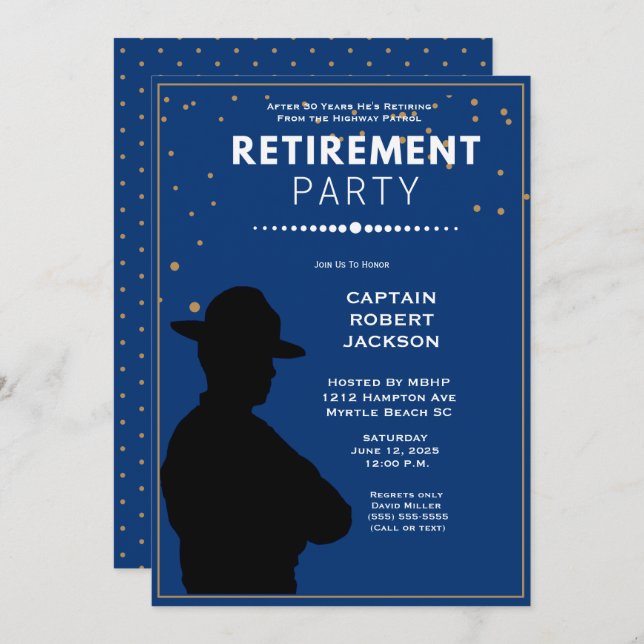 Blue Gold Highway Patrol Retirement Party   Invitation (Front/Back)