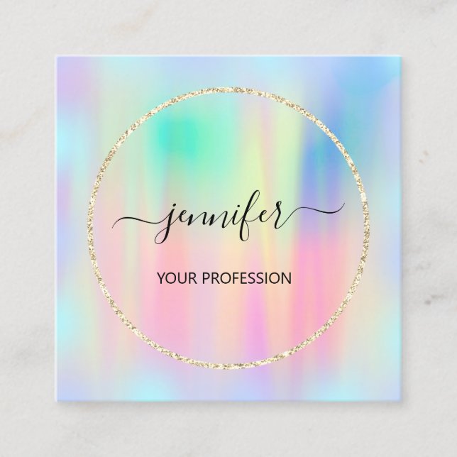 Blue Gold Holograph Professional Makeup Boutique Square Business Card (Front)