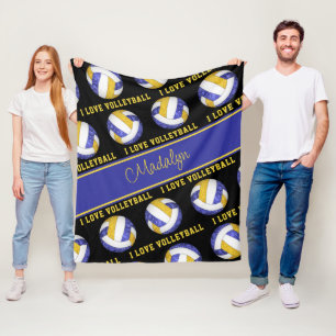 blue gold I love volleyball girly personalised Fleece Blanket