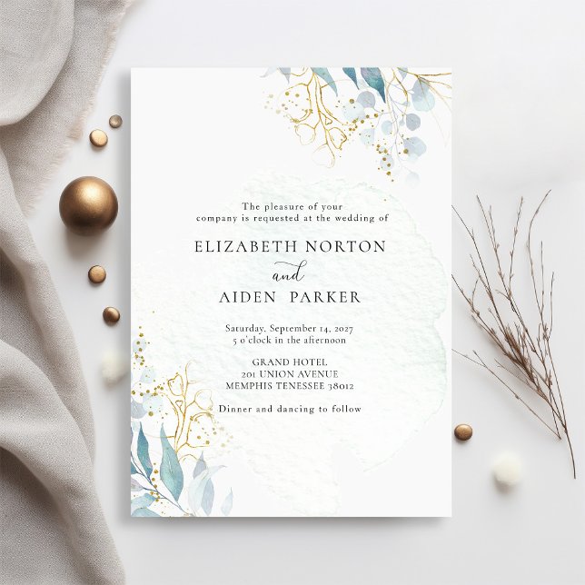 Blue Gold (Imitat) White Wedding Collection Invitation (Creator Uploaded)
