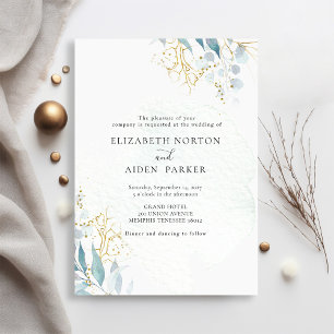 Blue Gold (Imitat) White Wedding Collection Invitation
