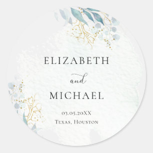 Blue Gold( Imitate ) Watercolor Wedding Collection Classic Round Sticker